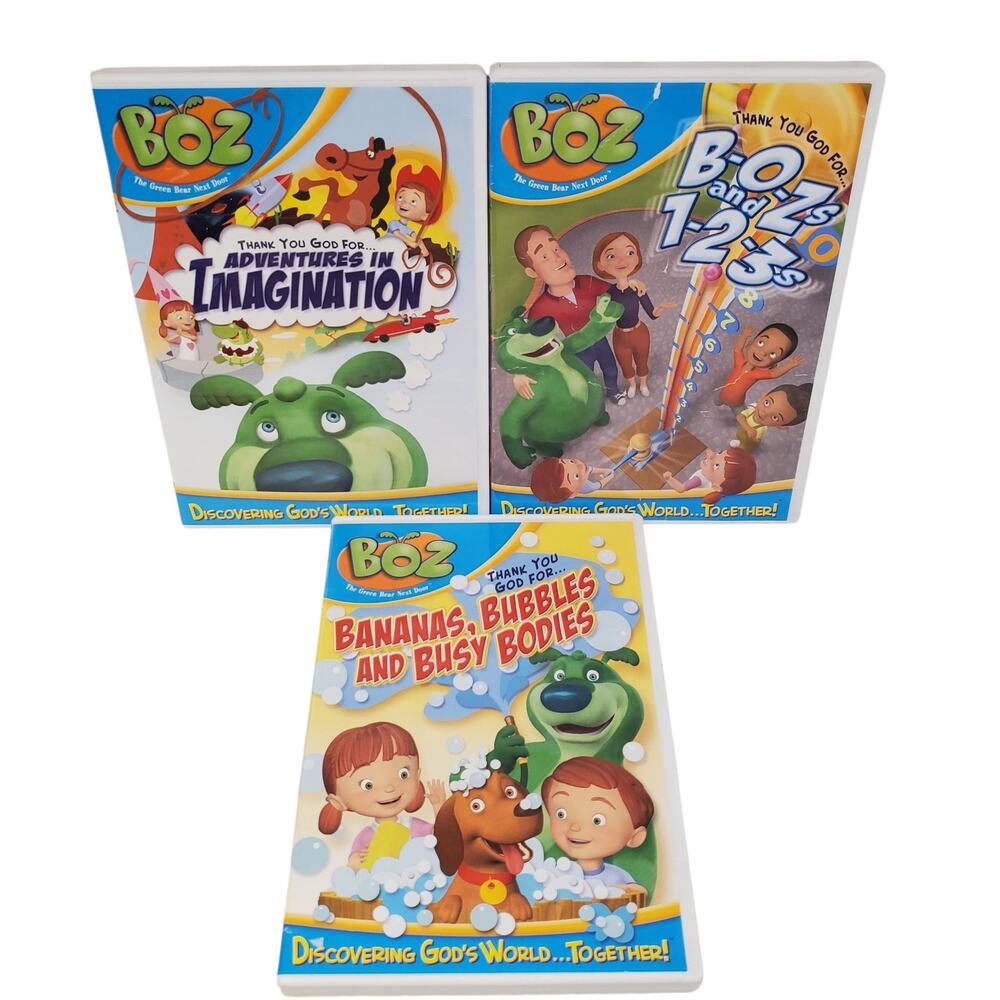 BOZ The Green Bear Next Door DVD Lot 3 Kids Christian Christmas Singing 123